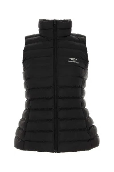 Balenciaga Sleeveless Quilted High Neck Jacket In Black