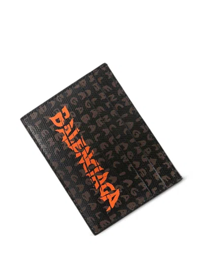 Balenciaga Black Orange Cotton Snob Card Holder In Multi