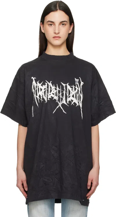 Balenciaga Black Oversized Ai Logo T-shirt In 9034 Washed Black/wh