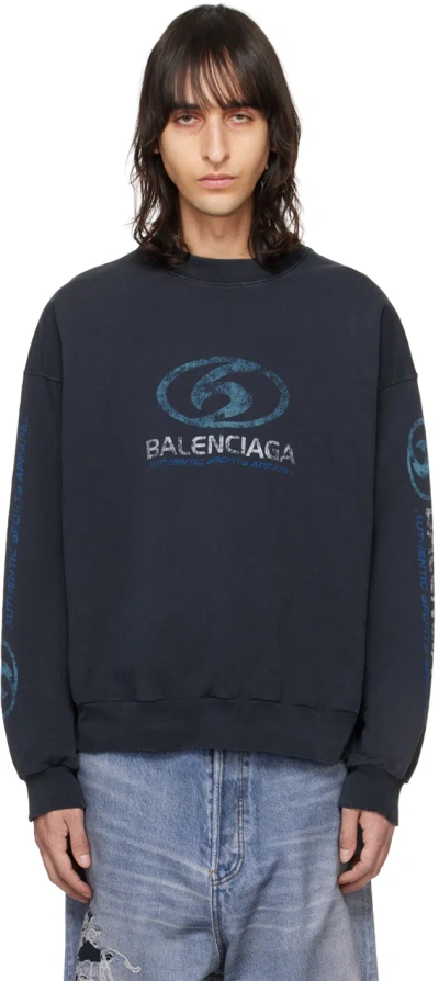 Balenciaga Black Oversized Sweatshirt In 1412 Faded Black/blu