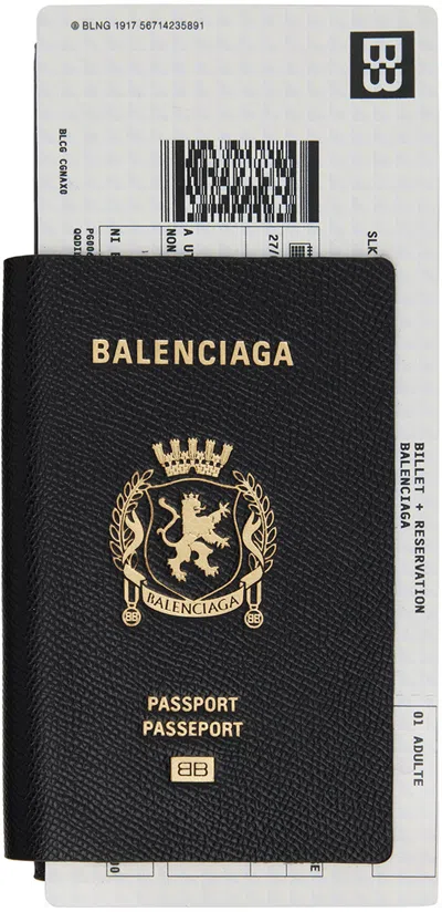 Balenciaga Black Passport Long 1 Ticket Wallet In Gold