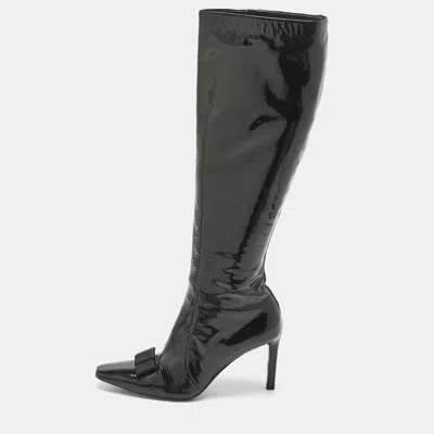 Pre-owned Balenciaga Black Patent Leather Bow Details Knee Length Boots Size 36