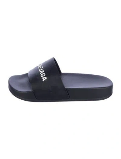 Pre-owned Balenciaga Babies' Black Patterned Slides With Branding Logo Accent
