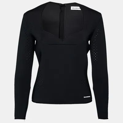Pre-owned Balenciaga Black Perforated Neoprene Piaf Top M