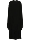 BALENCIAGA BLACK PLEATED LONG-SLEEVE MAXI DRESS