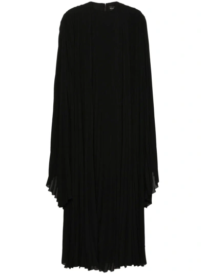 Balenciaga Black Pleated Long-sleeve Maxi Dress