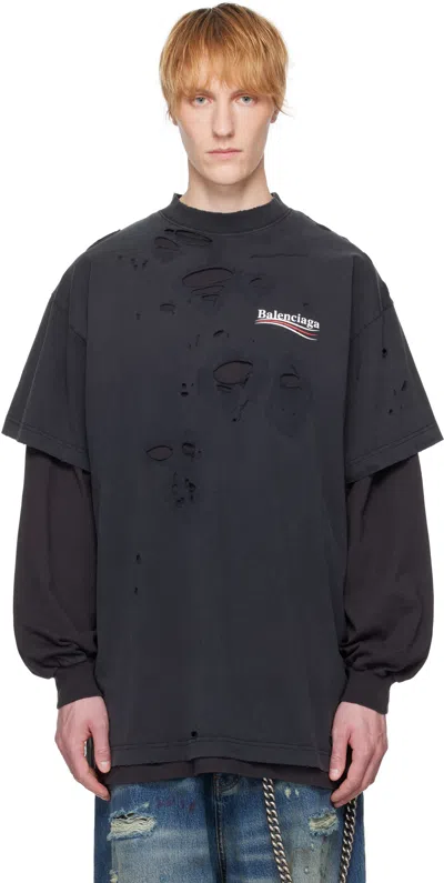 Balenciaga Black Political Campaign Long Sleeve Layered T-shirt In 9756