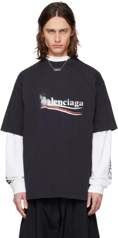 Balenciaga Political Stencil Logo Cotton T-shirt In Washed Black