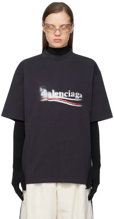 Balenciaga Black Political Stencil T-shirt In 1569 Faded Black/whi