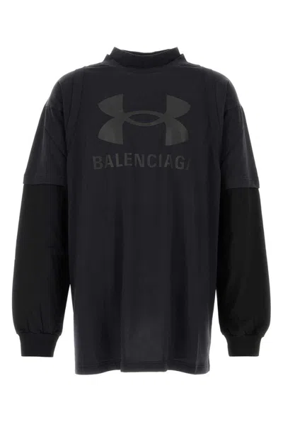 BALENCIAGA BLACK POLYESTER AND COTTON BALENCIAGA X UNDER ARMOUR LAYERED OVERSIZE T-SHIRT