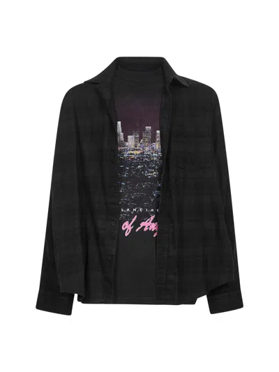 BALENCIAGA BLACK POPLIN AND JERSEY LAYERED SHIRT