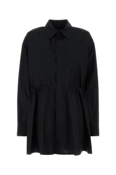 Balenciaga Tailored Shirt Dress Cinched At Waist In Black