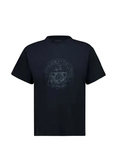 Balenciaga Black Print T-shirt In Blue