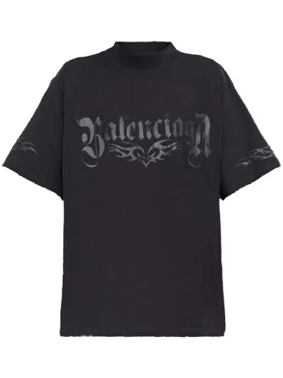 BALENCIAGA BLACK PRINTED LOGO T-SHIRT