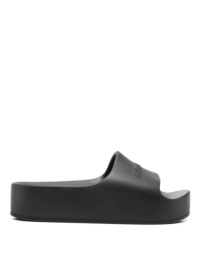 Balenciaga Womens Black Mono Platform Rubber Pool Slides 5