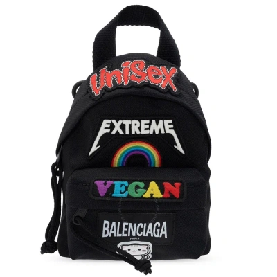 Balenciaga Black Recycled Nylon Mini Backpack With Gamer Patches In Black/multi