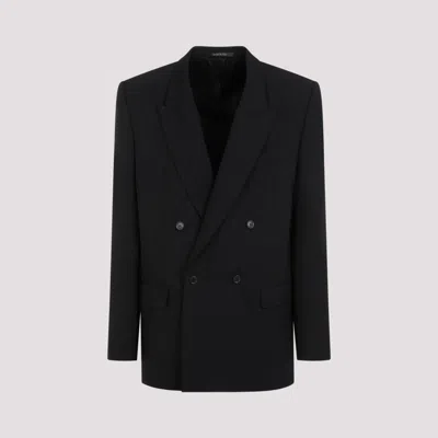 Balenciaga Double-breasted Wool Blazer In Black