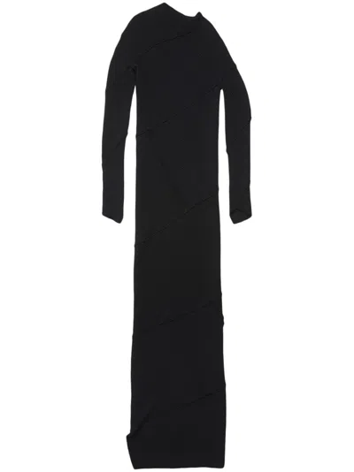 BALENCIAGA BLACK RIBBED MAXI DRESS WITH ASYMMETRIC DESIGN AND CONSCIOUS RATING