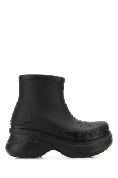 Balenciaga Black Rubber Crocs Ankle Boots