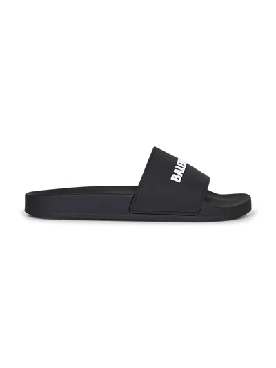 Balenciaga Men Black Rubber Pool Slide Sandals