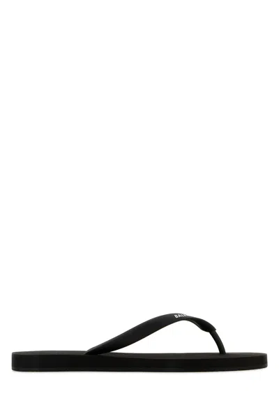 Balenciaga Black Rubber Thong Slippers