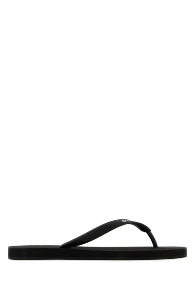 Balenciaga Black Rubber Thong Slippers
