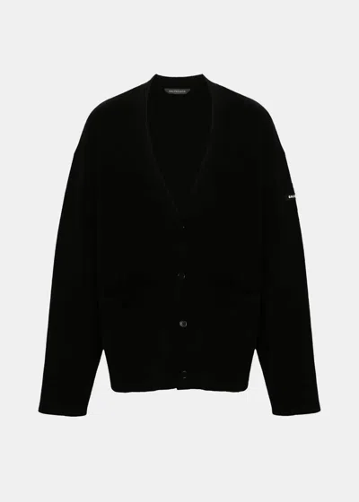 Balenciaga Black Rubberised-logo Cardigan