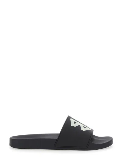 Balenciaga Black Sandals With Maxi Contrasting Logo In Tech Fabric Man In Multicolor
