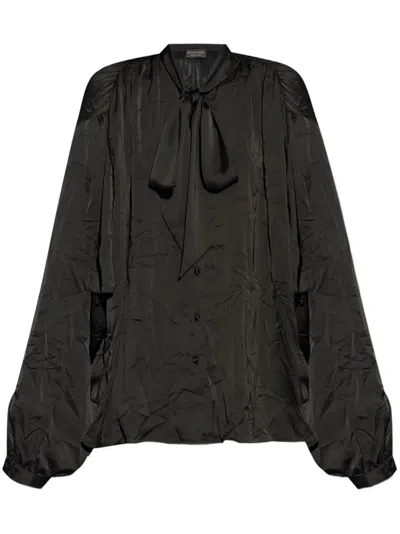 Balenciaga Black Satin Blouse With Bow