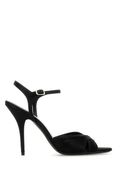 Balenciaga Black Dynastie Satin Sandals In Animal Print