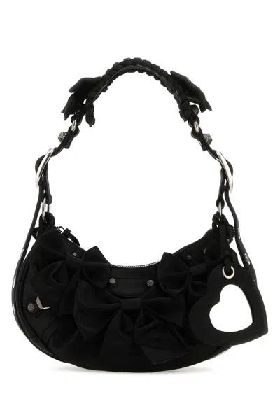 Balenciaga Satin Xs Shoulder Bag With Braided Handle And Bow Embellishment In Black
