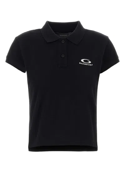 BALENCIAGA WOMEN BLACK SHIRT COLLAR LOGO POLO
