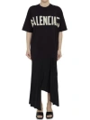 BALENCIAGA BLACK SHORT-SLEEVED COTTON DRESS WITH TAPE LOGO AND T-SHIRT HEM