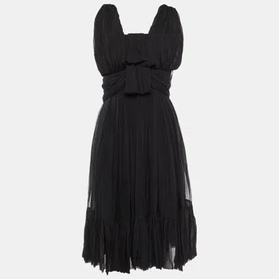 Pre-owned Balenciaga Black Silk Chiffon Draped Mini Dress M