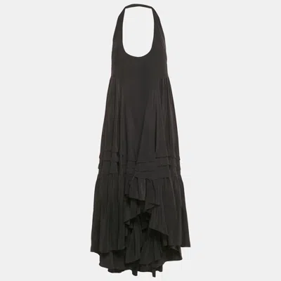 Pre-owned Balenciaga Black Silk Halter Neck Asymmetric Dress M