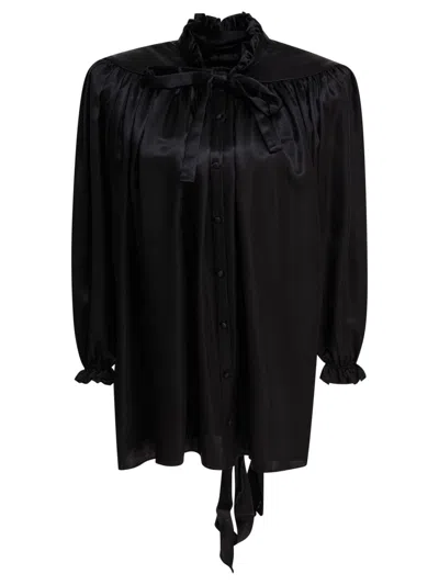 Balenciaga Black Silk Lace-up Blouse