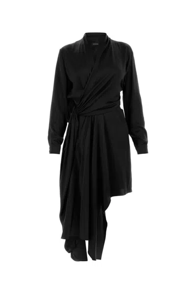 Balenciaga Black Silk Midi Dress