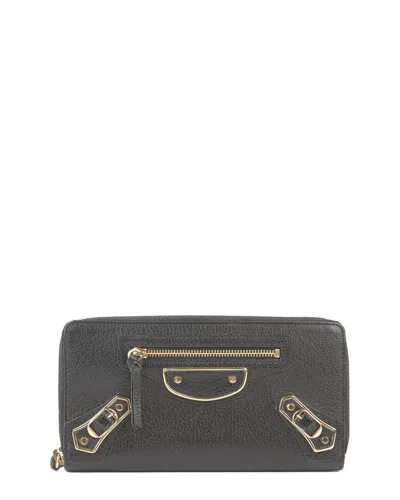 Pre-owned Balenciaga Black Silver Giant Metallic Edge Zip Long Wallet (authentic Pre-  Loved)