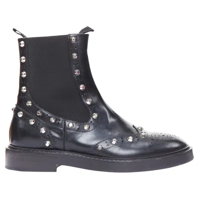 Pre-owned Balenciaga Black Silver Studded Brogue Chelsea Ankle Boots Eu38