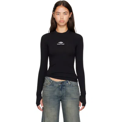 Balenciaga Black Ski Fitted Crewneck T-shirt In 9034 Washed Black/wh