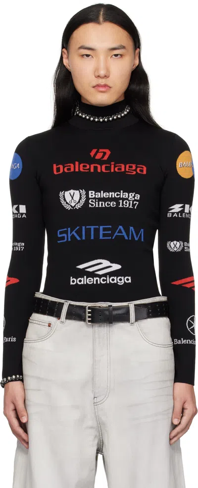 Balenciaga Black Ski Long Sleeve Fitted Turtleneck In Black/multico
