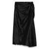 Balenciaga Asymmetric Frayed Gathered Draped Satin Midi Skirt In Black
