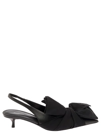 Balenciaga Black Slingback Pumps With Knot Detail In Leather And Cotton Woman