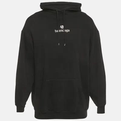 Pre-owned Balenciaga Black Sponsor Logo Embroidered Cotton Hoodie Xs
