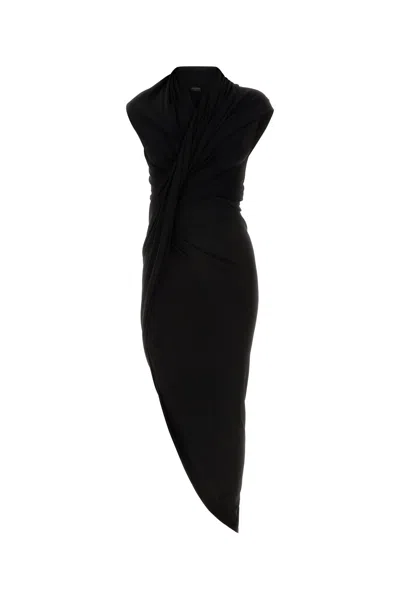 Balenciaga Draped Sleeveless Asymmetric Midi Dress In Black