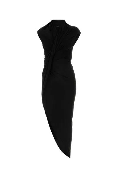 Balenciaga Draped Sleeveless Asymmetric Midi Dress In Black