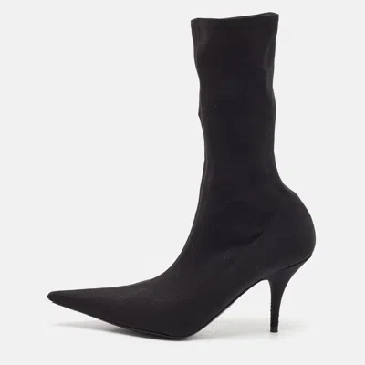 Pre-owned Balenciaga Black Stretch Fabric Knife Mid Calf Boots Size 35.5