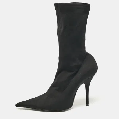 Pre-owned Balenciaga Black Stretch Fabric Knife Mid Calf Boots Size 38