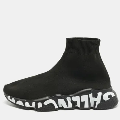 Pre-owned Balenciaga Black Stretch Fabric Speed High Top Sneakers Size 35