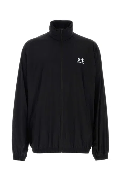Balenciaga Black Stretch Nylon Jacket In Animal Print